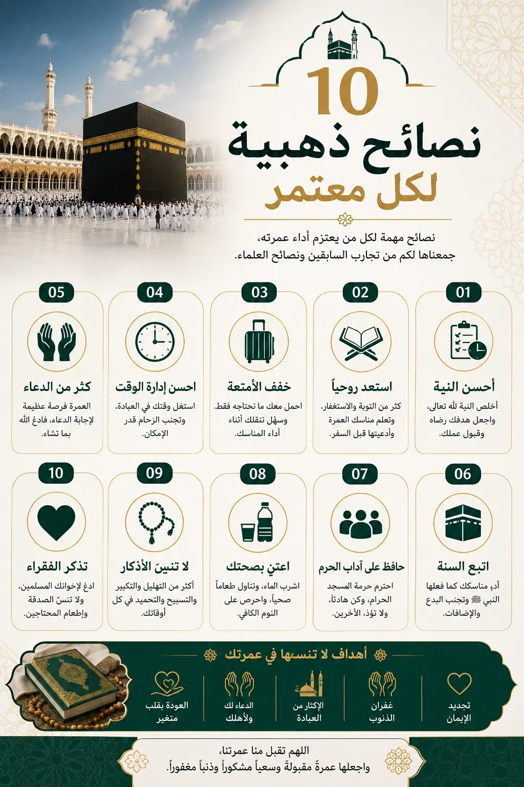 10 نصائح ذهبية لكل معتمر